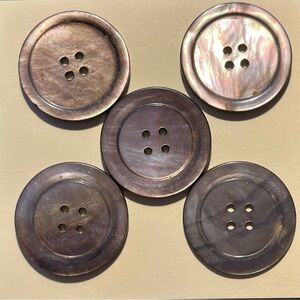 Set of 5 Mother of Pearl Iridescent Shell Buttons - Deep Brown with Purple/Pink